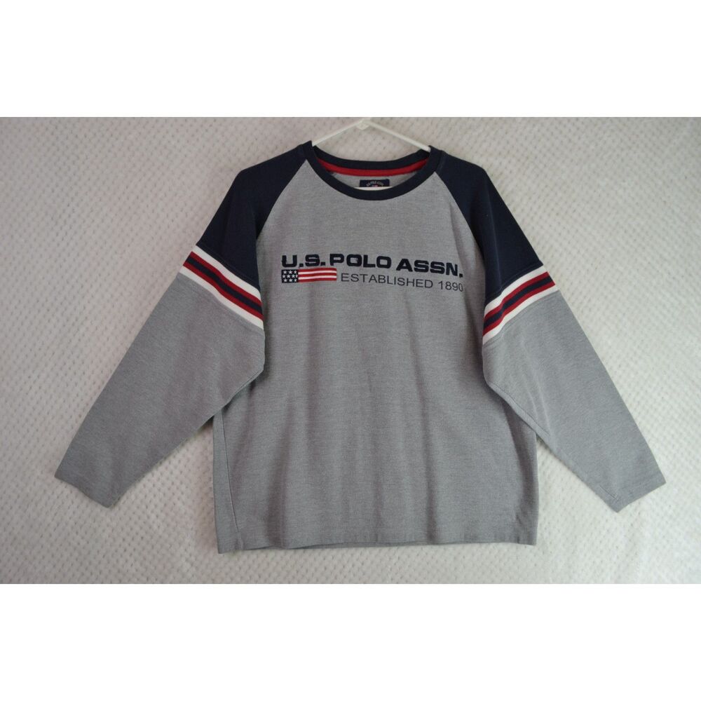 US Polo Assn Men's Large Gray and Navy Blue Long Sleeve Thermal Reglan Shirt